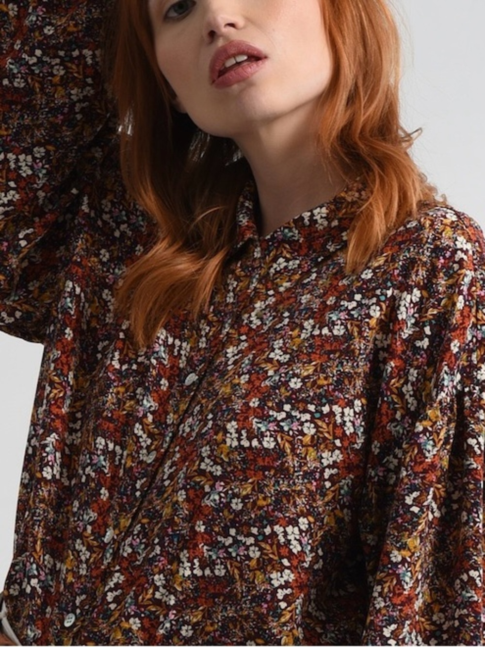 Molly Bracken| Rust Fall Colours Floral Button-Up Puff Sleeve Blouse Sz M